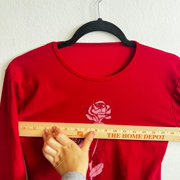 Vintage Y2K Red Glittery Floral Top 2000s Glam Coquette Romantic Small - Picture 4 of 5